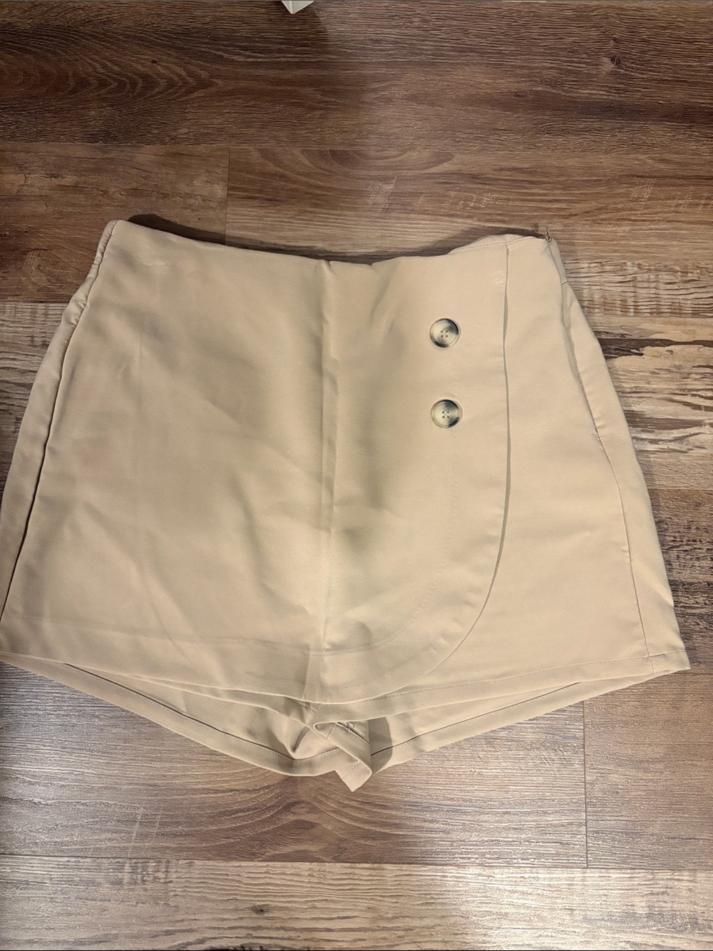 Love Tree Beige Wrap-Style Skort with Decorative Buttons